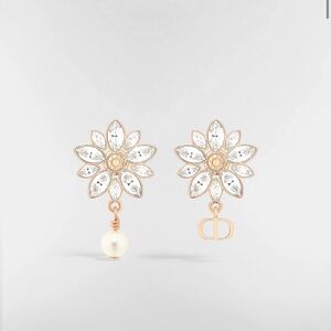 Christian Dior Gold and White Floral Earrings Pear